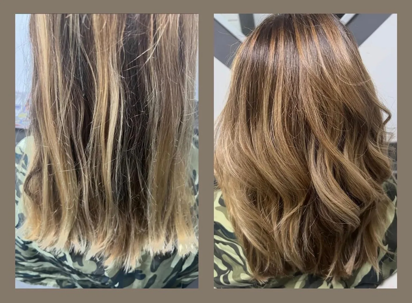 Balayage Vorher-Nachher: von strähnig zu warmen, glänzenden Karamell-Tönen